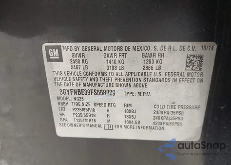 2015 Cadillac Srx Luxury Collection from USA, damaged, VIN 3GYFNBE39FS558029